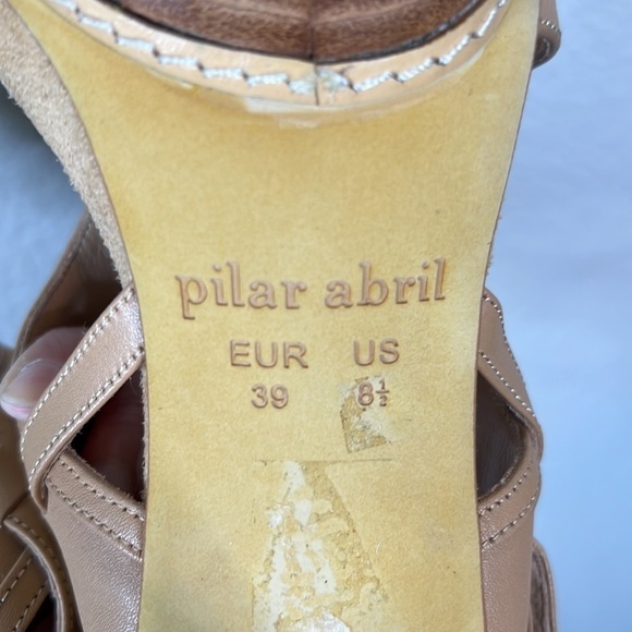 Pilar Abril Tan Leather Braided High Heel Platform Sandals Size 8.5 - Picture 8 of 9